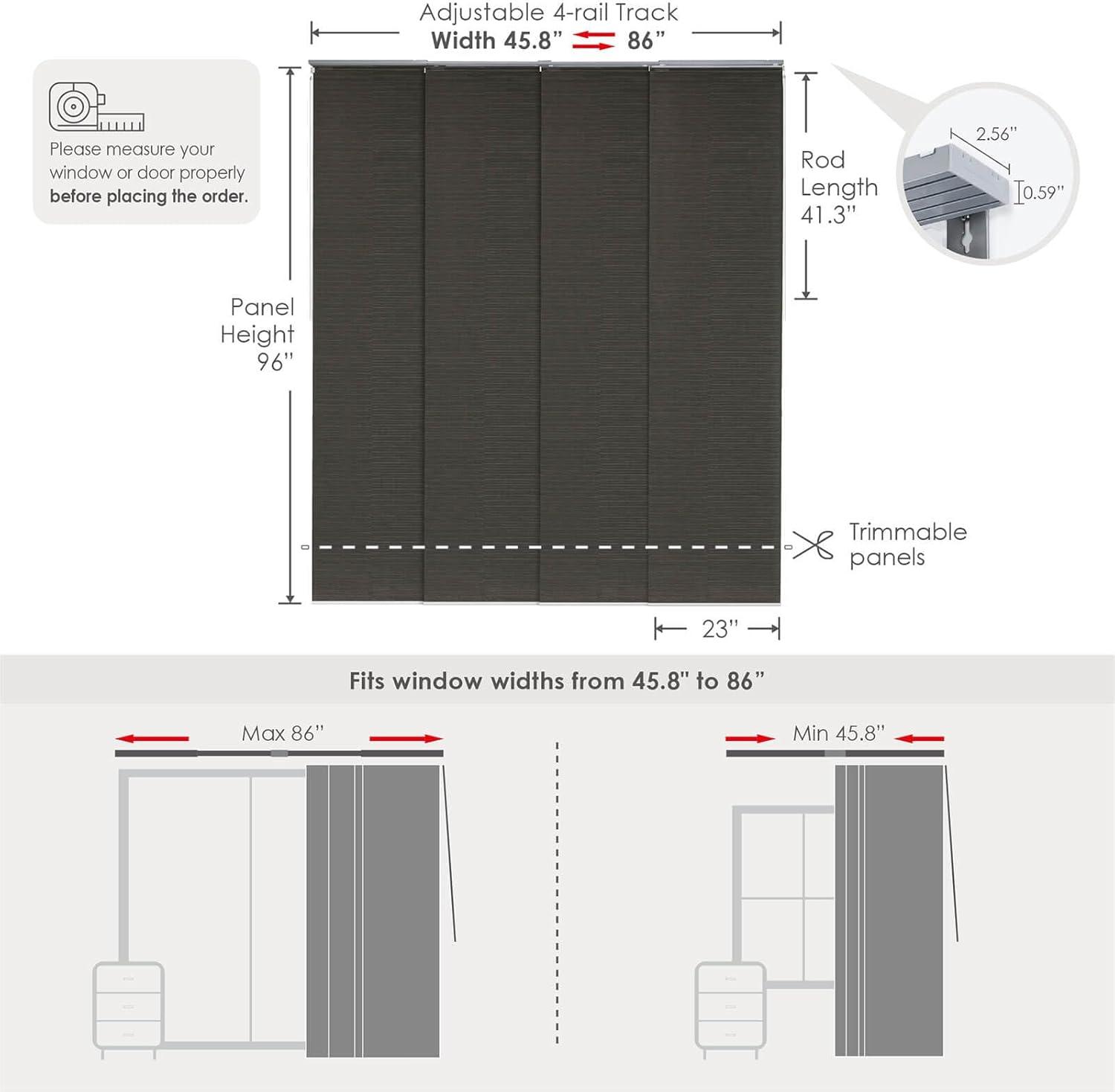 Adjustable Blackout Woven Fabric Panel Track Blinds, 45.8"-86" W x 96" H