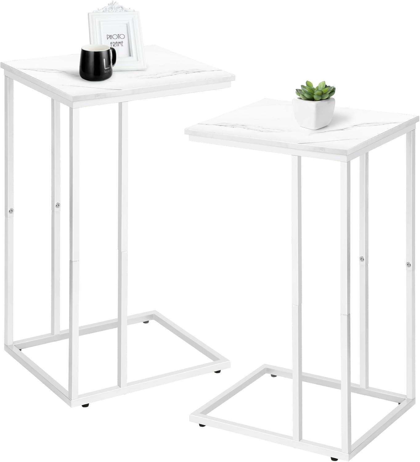 C Table Side Table Set of 2 Living Room Sets C Shaped Couch Tray End Tables Modern, White