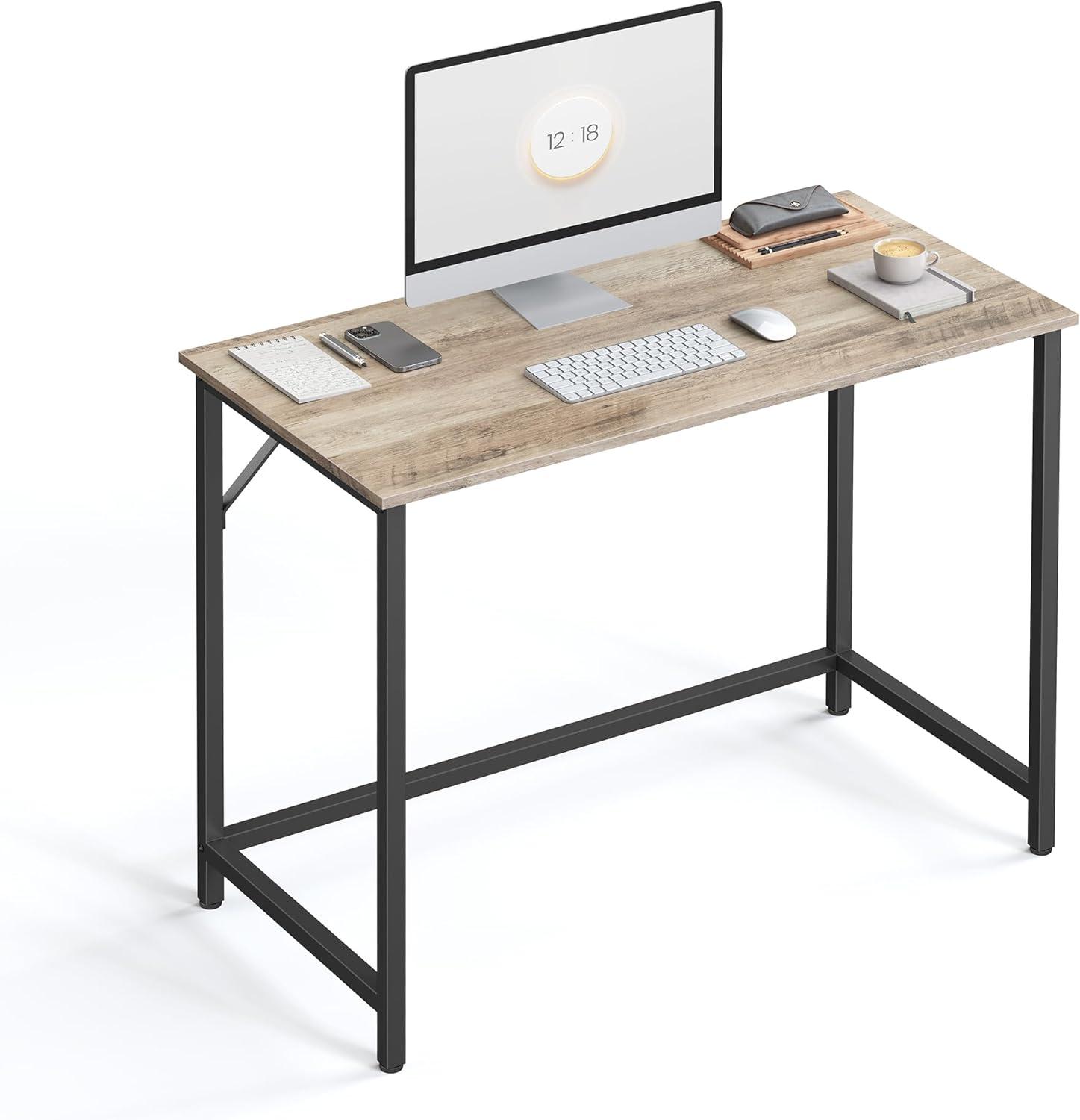 VASAGLE 39-Inch Computer Writing Desk Home Office Small Study Workstation Greige and Black