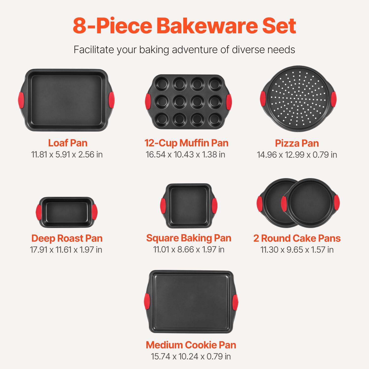 VEVOR Baking Pans Set, 3-Piece, Ultra Thick Nonstick Carbon Steel Cookware Sheets & Trays, Stackable Kitchen Oven Bakeware Cooking Sets, Easy to Clean, for Baking Cookie Cake Muffin Bread