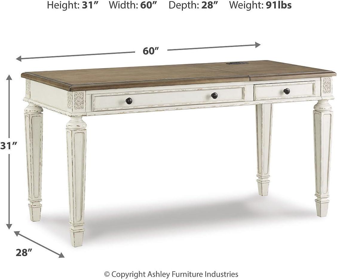 Signature Design by Ashley Realyn Home Office Lift Top 2 Drawer Desk, White/Brown