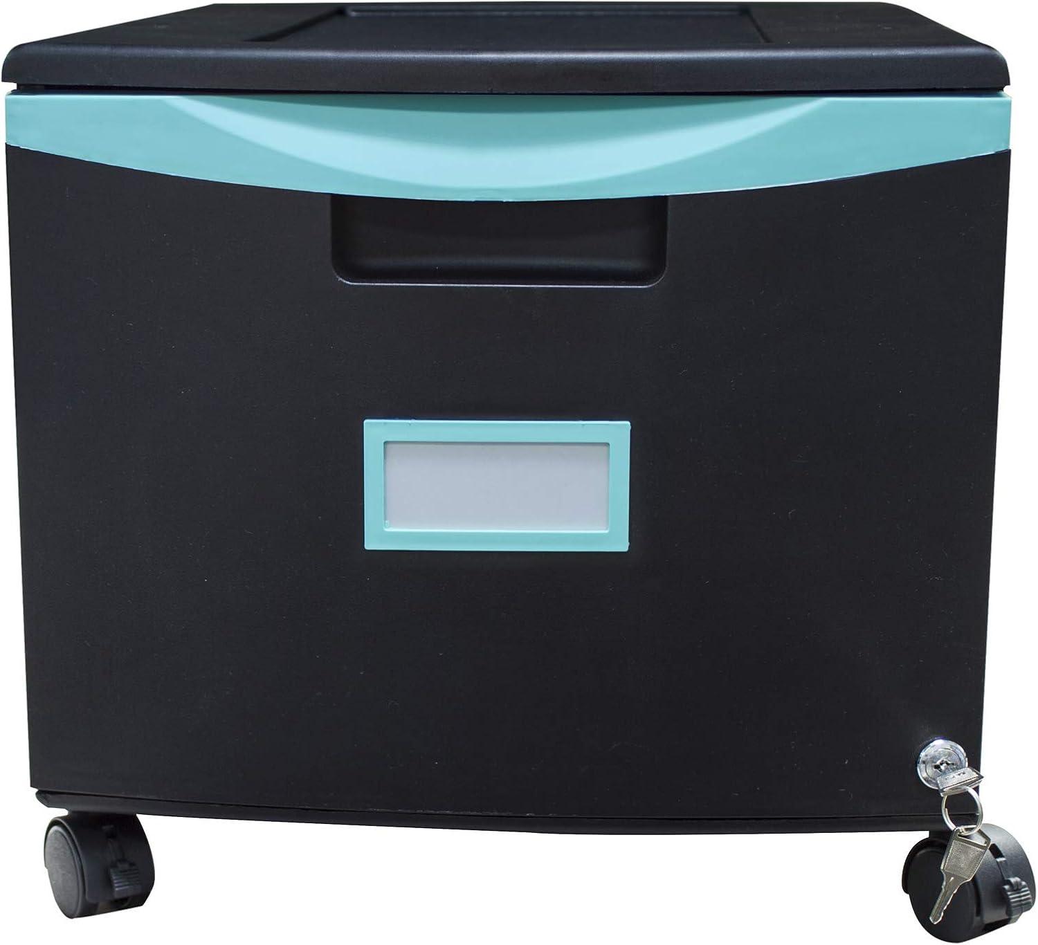 Single-Drawer Mobile Filing Cabinet 14.75w x 18.25d x 12.75h, Black/Teal