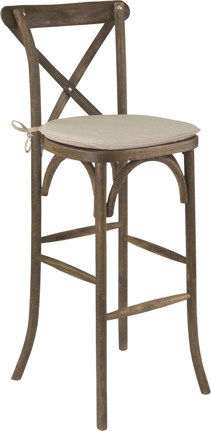 Flash Furniture HERCULES Series Dark Antique Wood Cross Back Barstool with Cushion