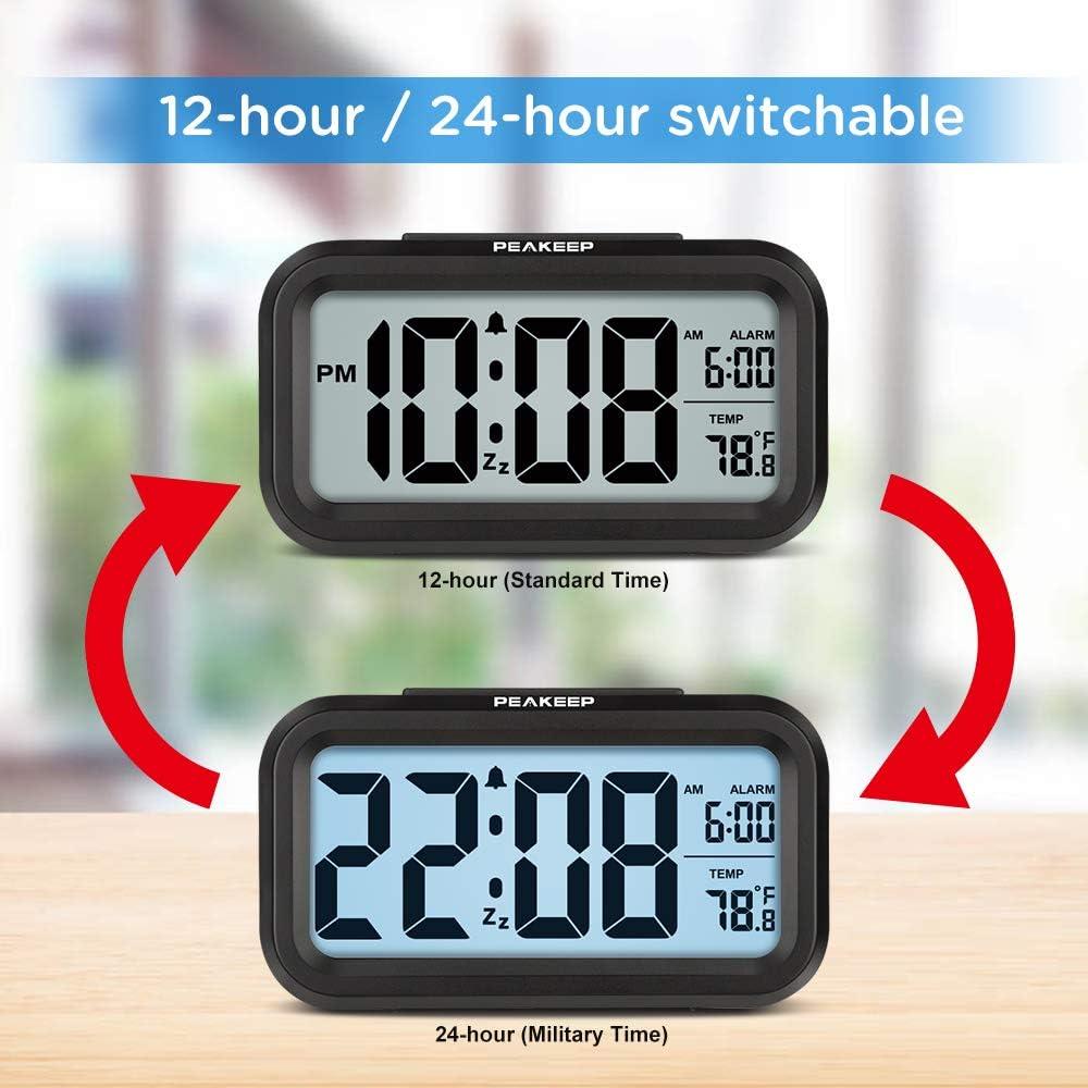 Black Digital Alarm Clock with Night Light and Temperature Display