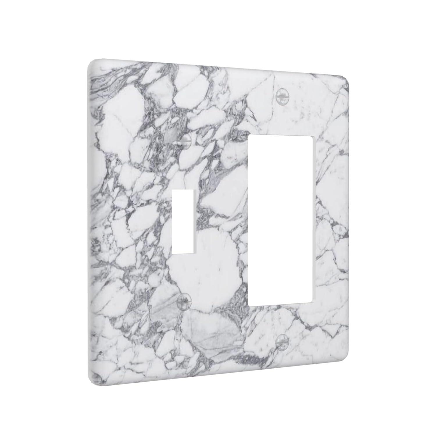 Graphics Wallplates - White Grey Marble Background Print - Double Toggle Wall Plate Cover