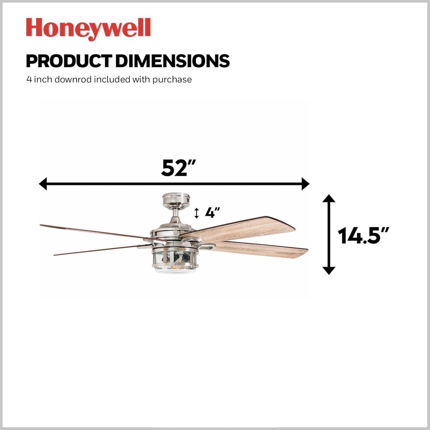 Honeywell Bontera 52" Craftsman Brushed Nickel LED Remote Control Ceiling Fan