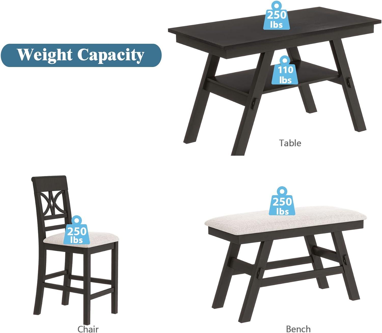 Espresso 6-Piece Counter Height Dining Set with Beige Cushions