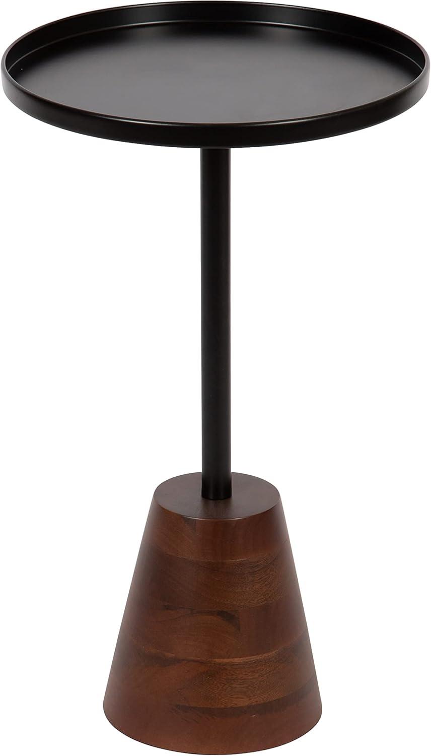Kate and Laurel Tira Round Metal Side Table, 14x14x24, Black and Walnut Brown