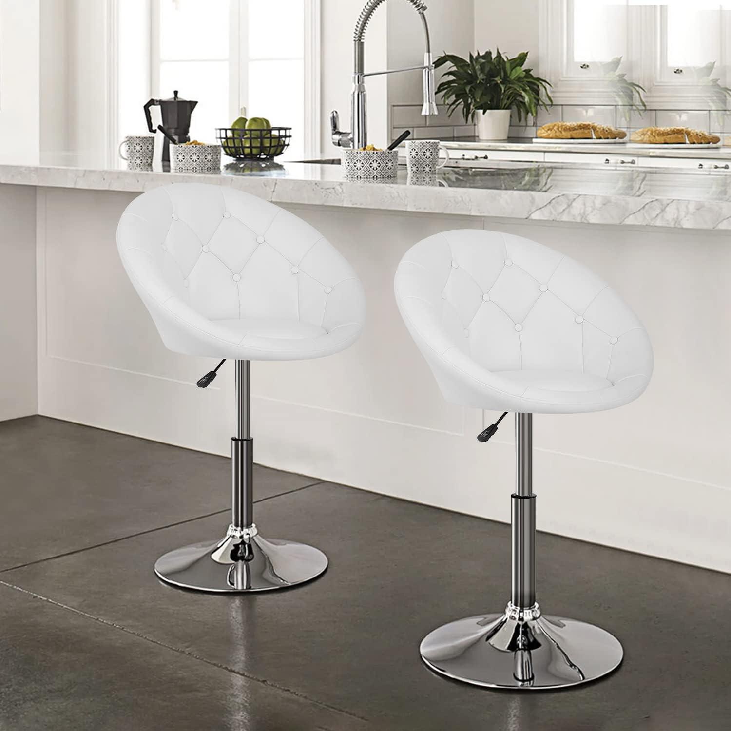 Costway 1PC Adjustable Modern Swivel Round Tufted Back Accent Chair PU Leather Black