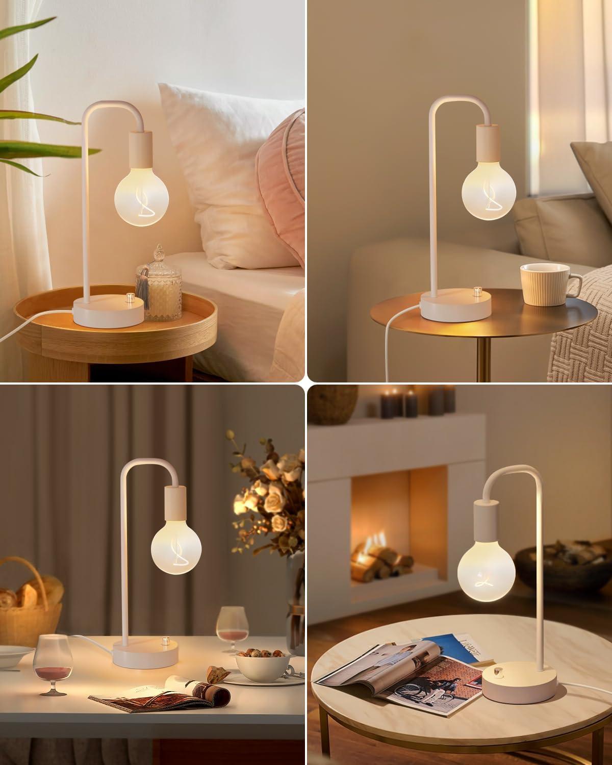 White Industrial Dimmable Table Lamp with Edison Bulb