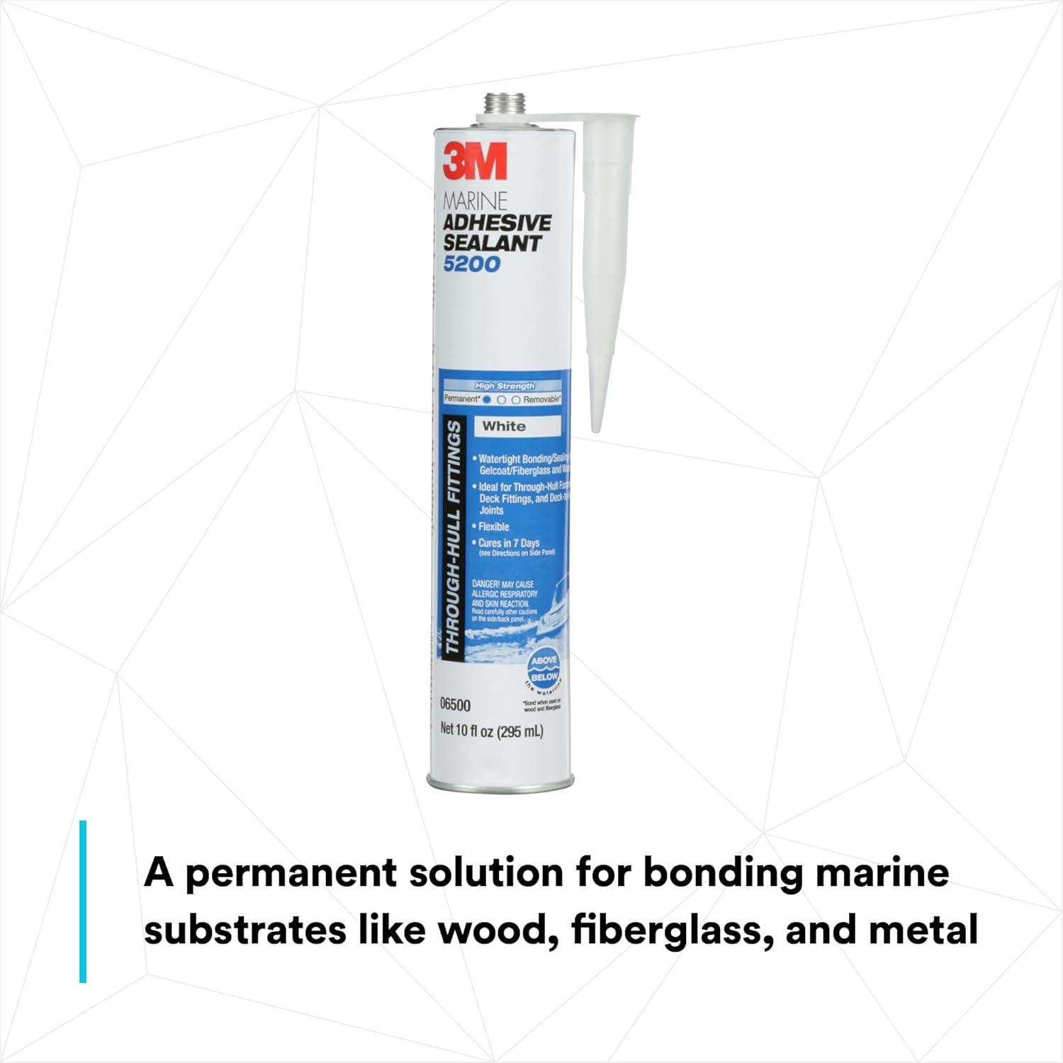 3M Marine Adhesive Sealant 5200,, White, 295 mL, 1 Cartridge, Watertight Bonging/Sealing of Gelcoat