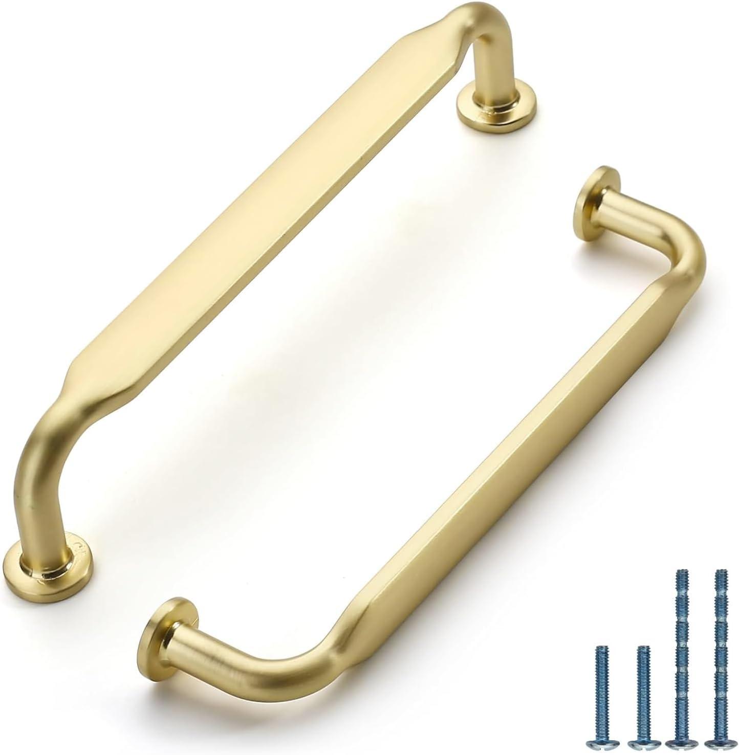 5-Inch Brushed Brass Modern Cabinet Pulls with Mounting Hardware