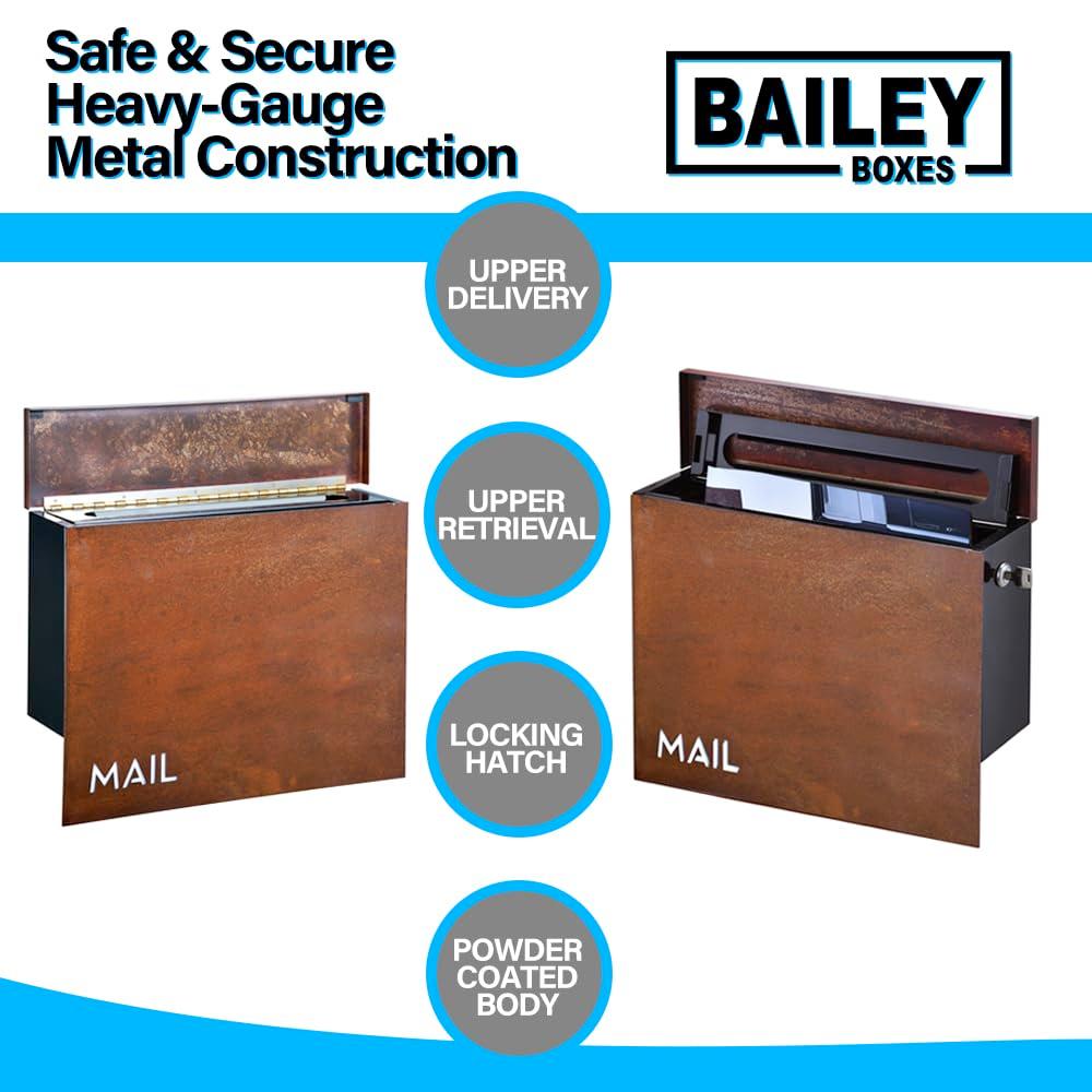 Wall Mounted Locking Mailbox - Rustic Modern Vintage Design from Bailey Boxes - The Rockdale - Elevate Your Exterior with a Top-Notch Custom Style Mailbox