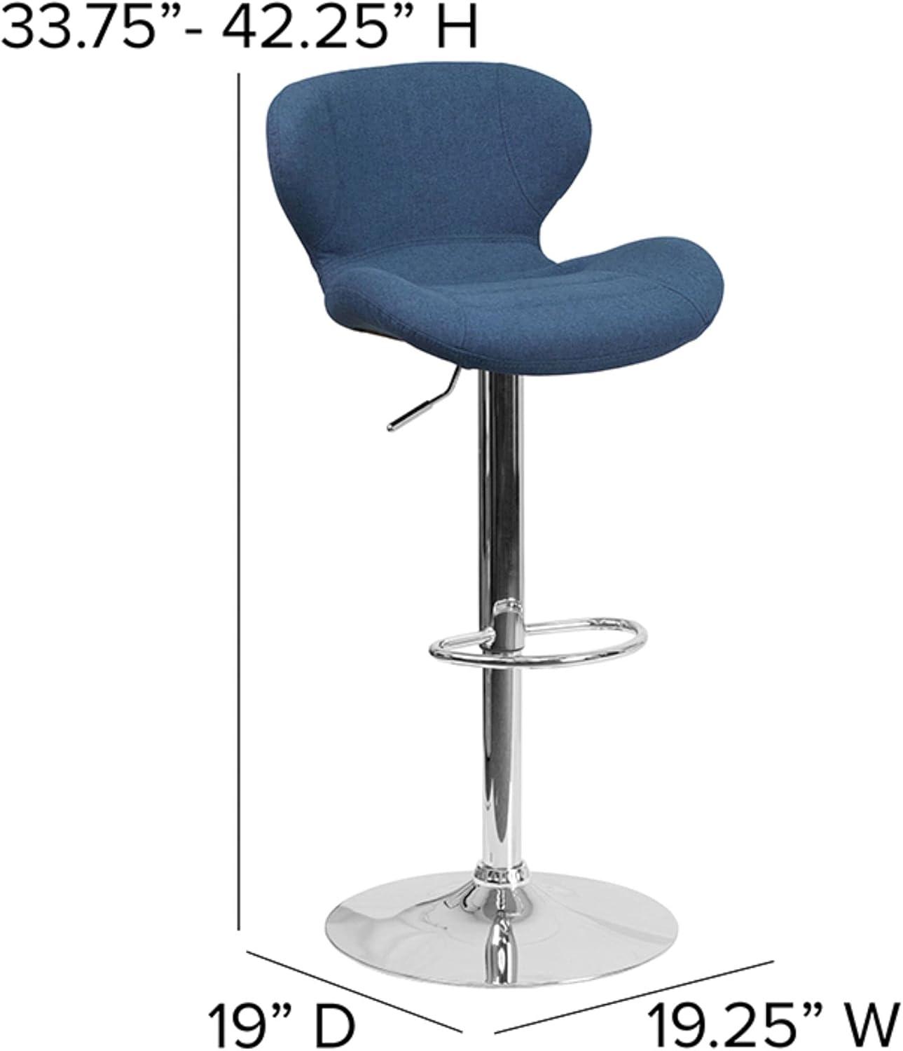 Curvaceous Blue Fabric and Chrome Adjustable Swivel Barstool