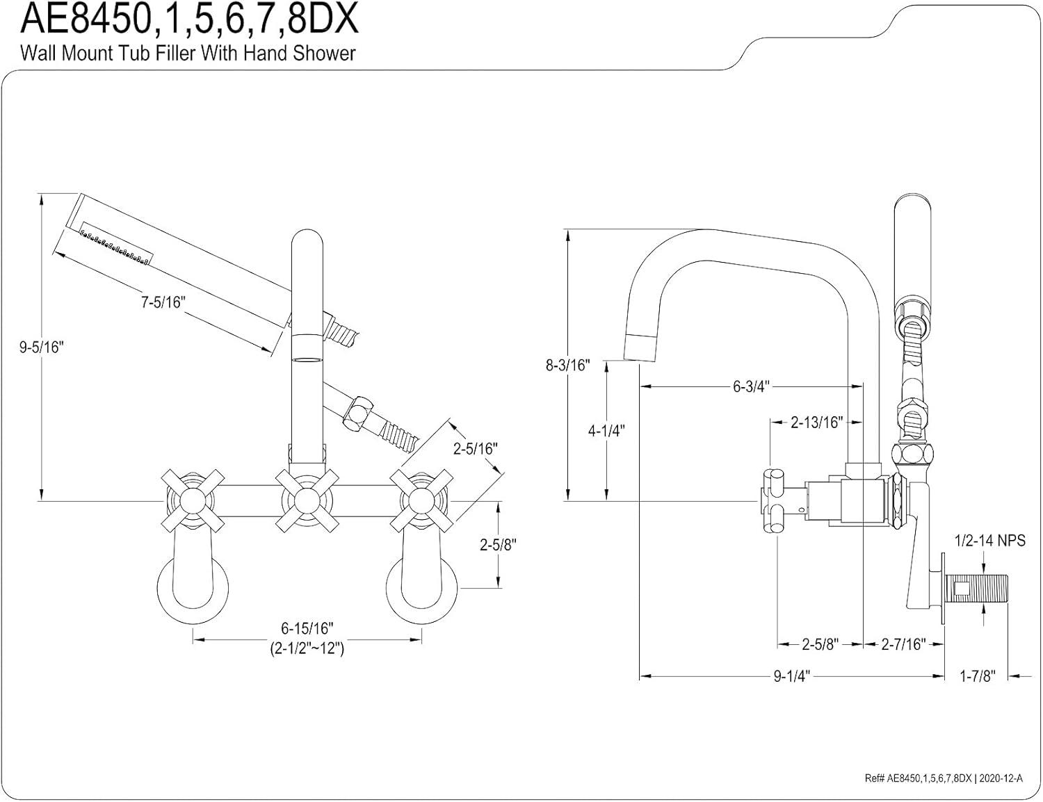 Kingston Brass AE8458DX Kingston Brass Concord Wall Mount Clawfoot Tub Faucet