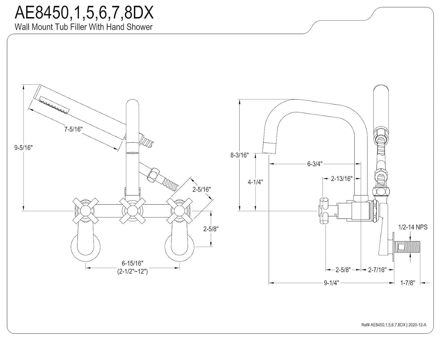 Kingston Brass AE8458DX Kingston Brass Concord Wall Mount Clawfoot Tub Faucet