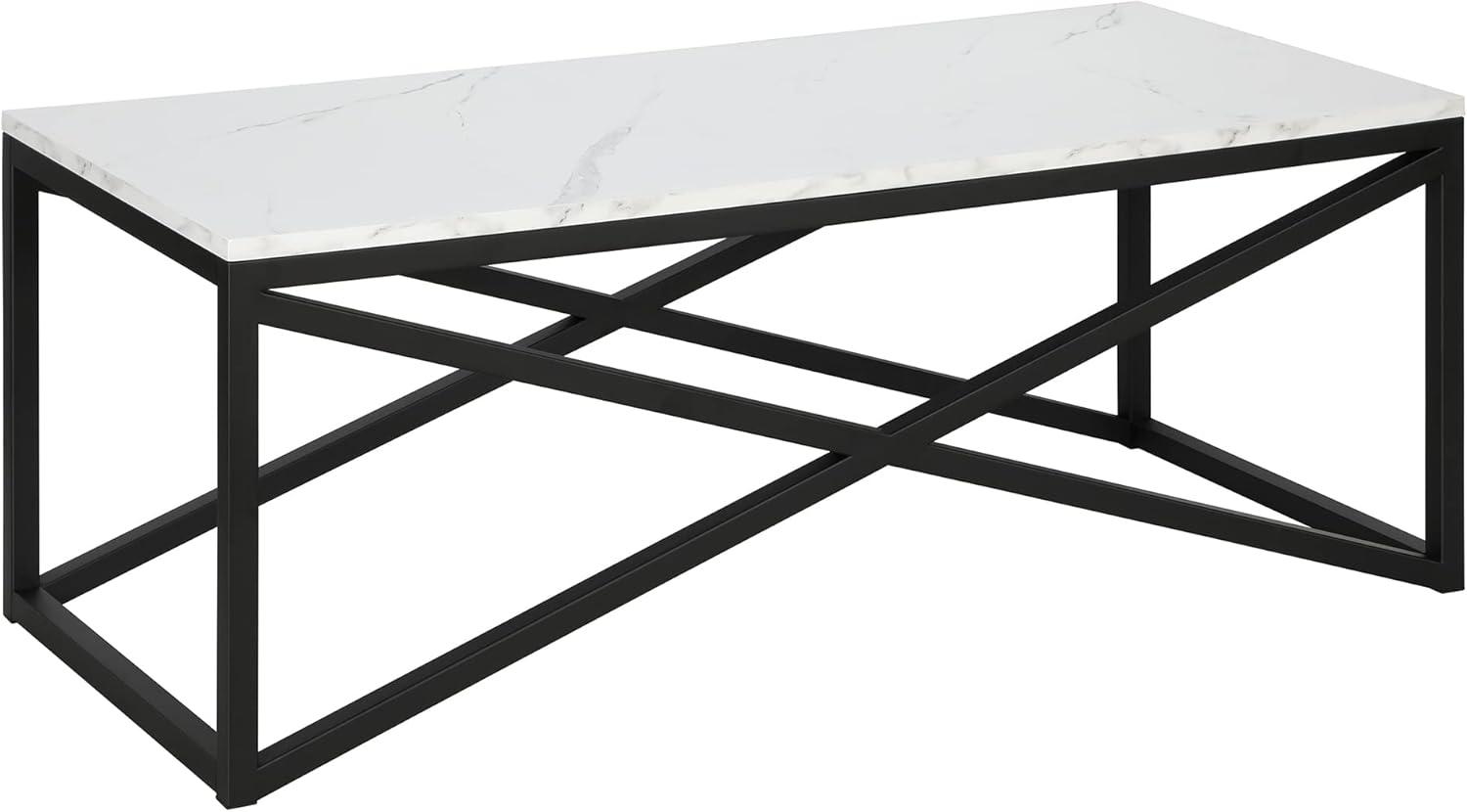 Rectangular Blackened Bronze Coffee Table with Faux Marble Top