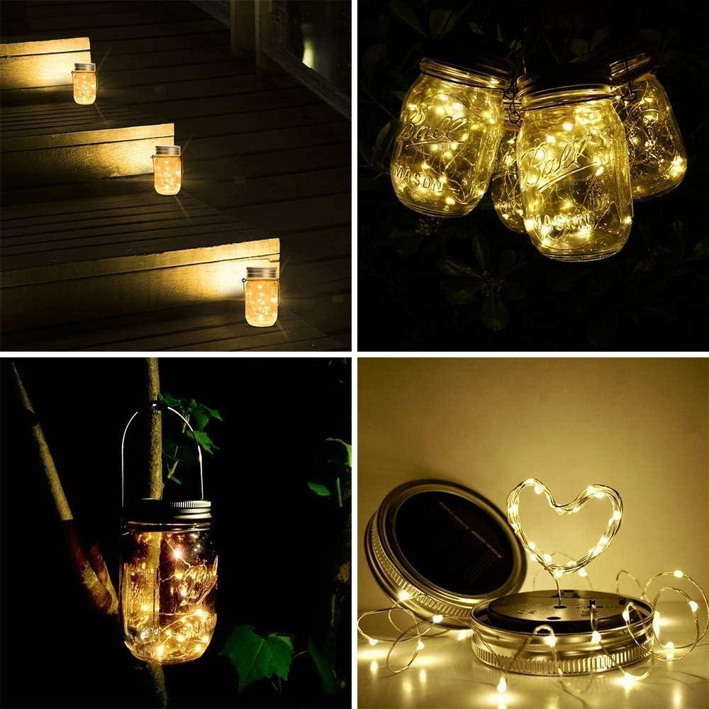 ZNYCYE Mason Jar Solar Lights for Outside, 12 Pack 30 LED Fairy Firefly Lights Mason Jar Solar Lids Outdoor Waterproof String Lights with Hangers(NO JARS) for Patio Garden Yard Lawn Decor - Warm White