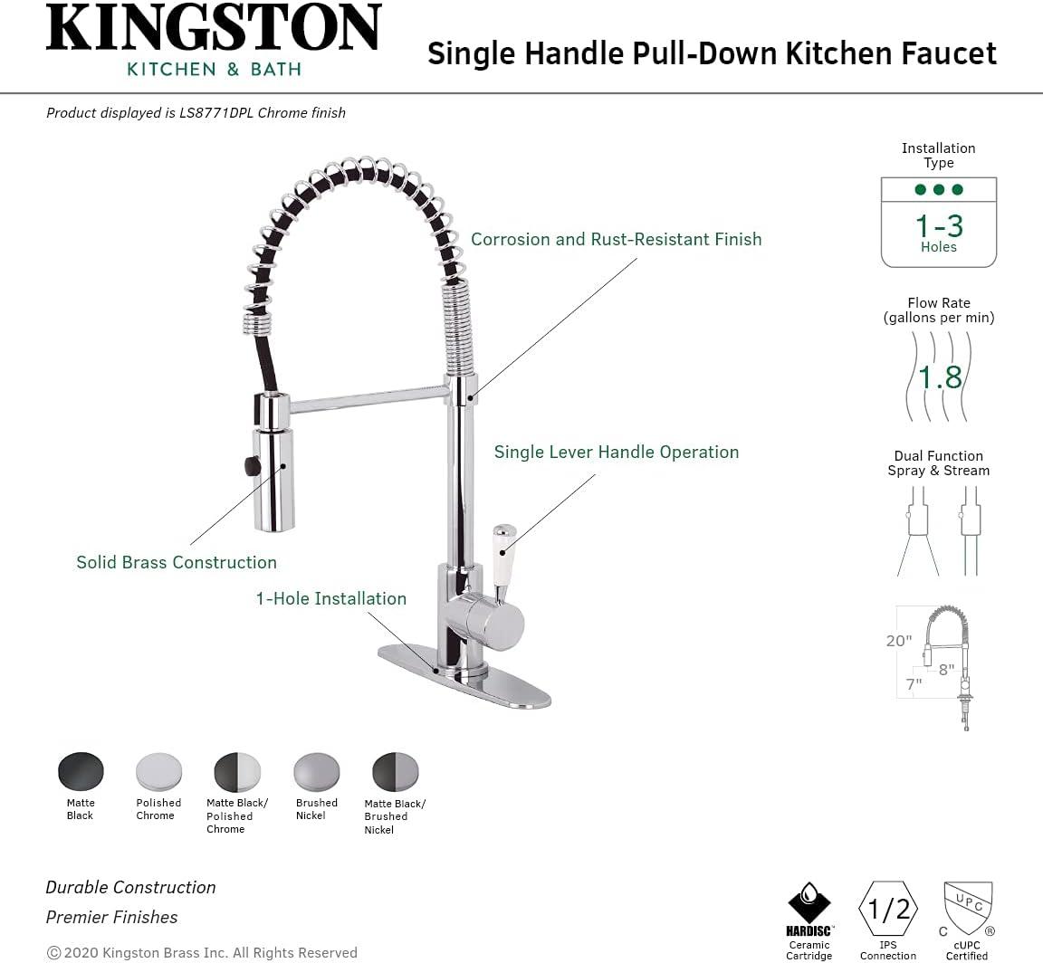 Kingston Brass Paris Single-Handle 1-Hole Deck Mount Pre-Rinse Kitchen Faucet