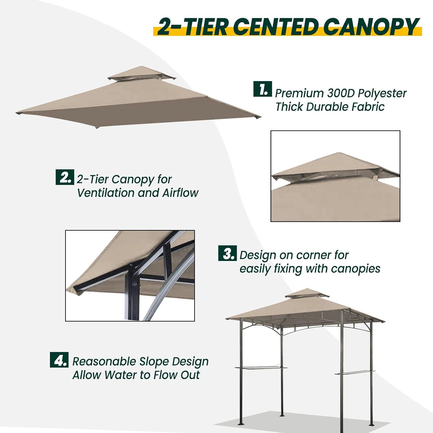 Beige Polyester Double Roof Grill Gazebo Canopy Top