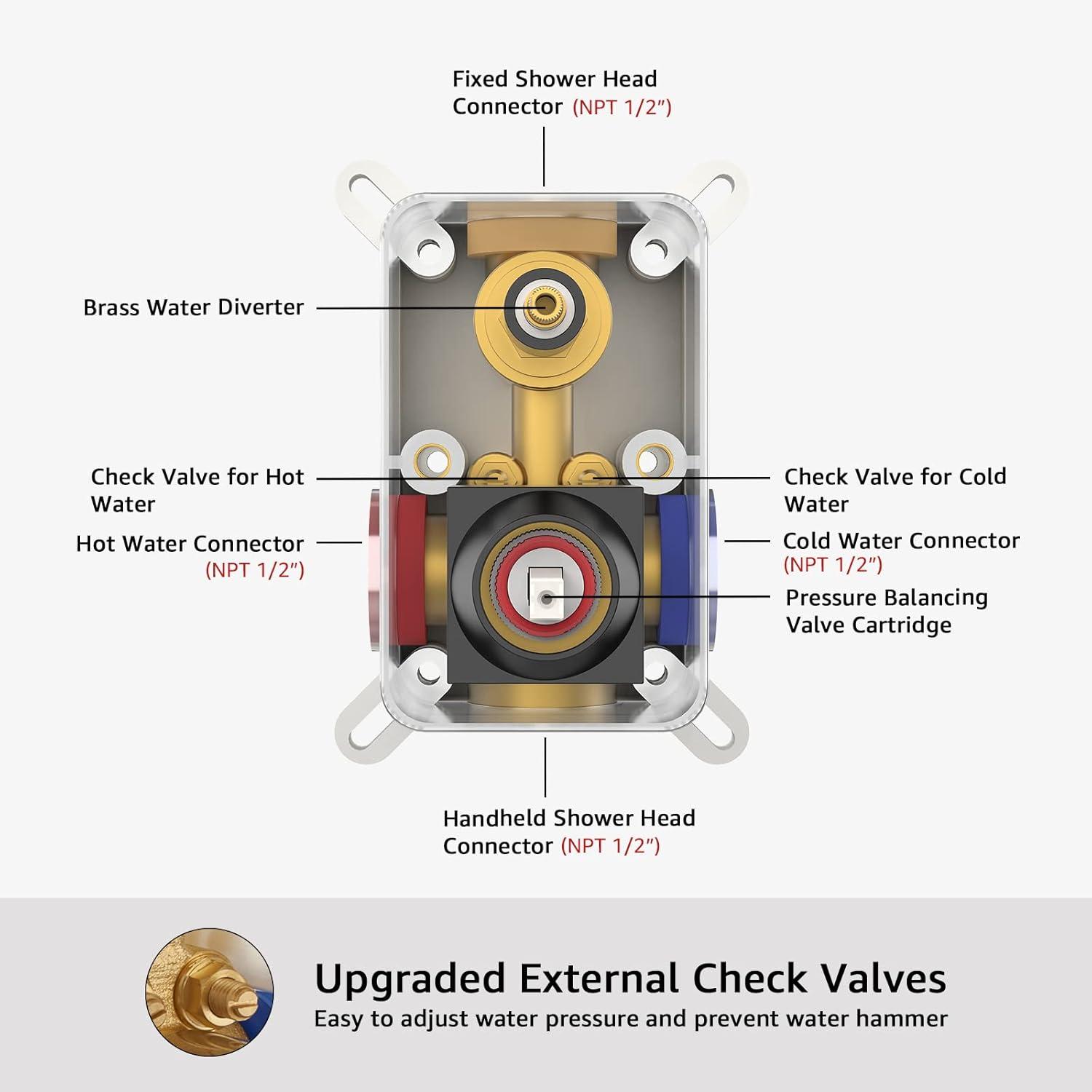 12" Black Rain Shower System With Handheld, Mixer Combo Set, Wall Mounted Faucet & Trim Kit