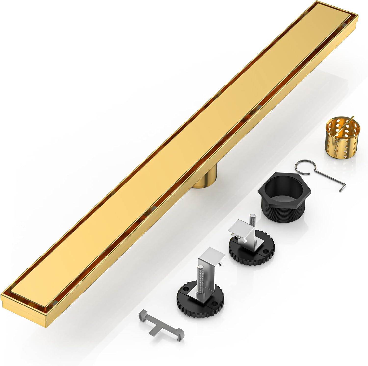 24-Inch Brushed Gold Stainless Steel Linear Shower Drain