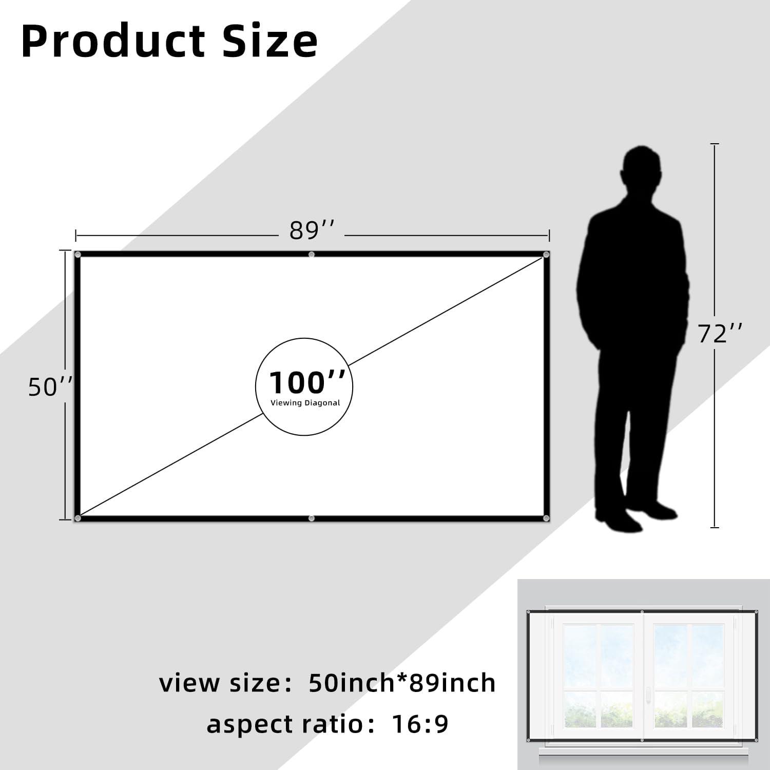 Outdoor Projector Screen Home 100 inch: Portable Anti-Crease Indoor Double-Sided Movie Screen 16:9 HD 4K