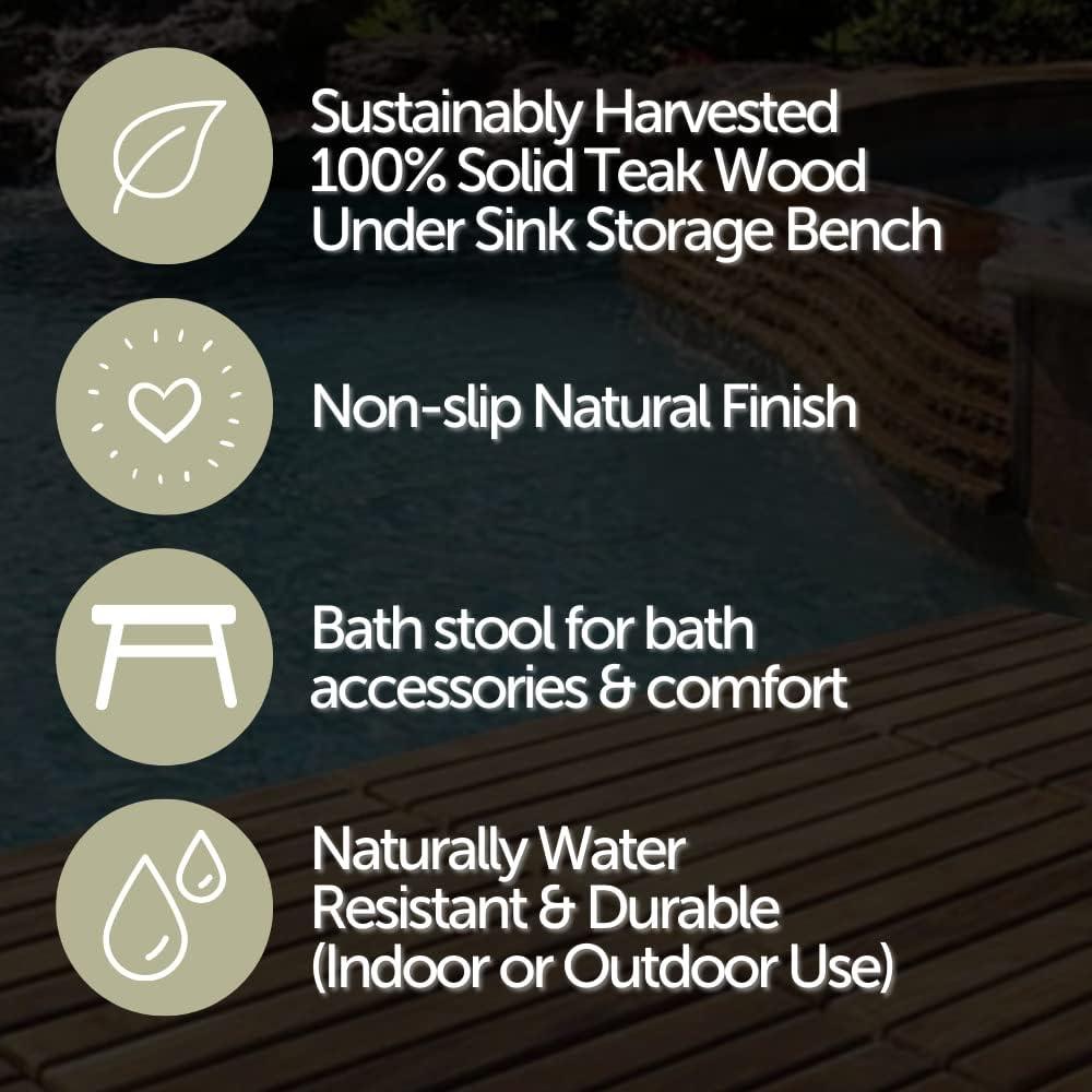 Nordic Teak 35" Natural Shower and Bath Spa Bench with Shelf  - Beige