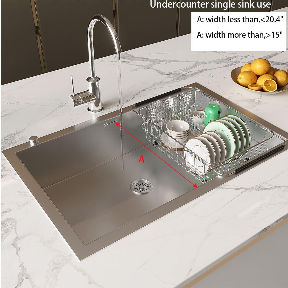 Expandable Sink Dish Drying Rack for Kitchen Counter,Durable 304 Stainless Steel Dish Drainer with Utensil Holder Over Sink,with Utensil Holder-Large(for 2-5 People)
