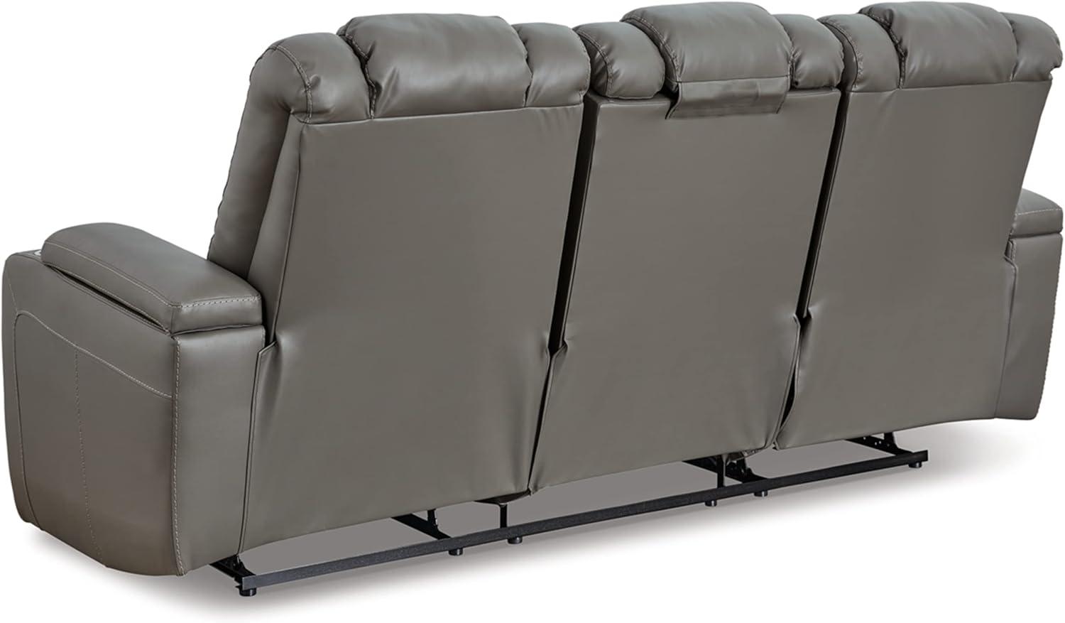 Contemporary Gray Faux Leather Reclining Sofa with Cup Holders