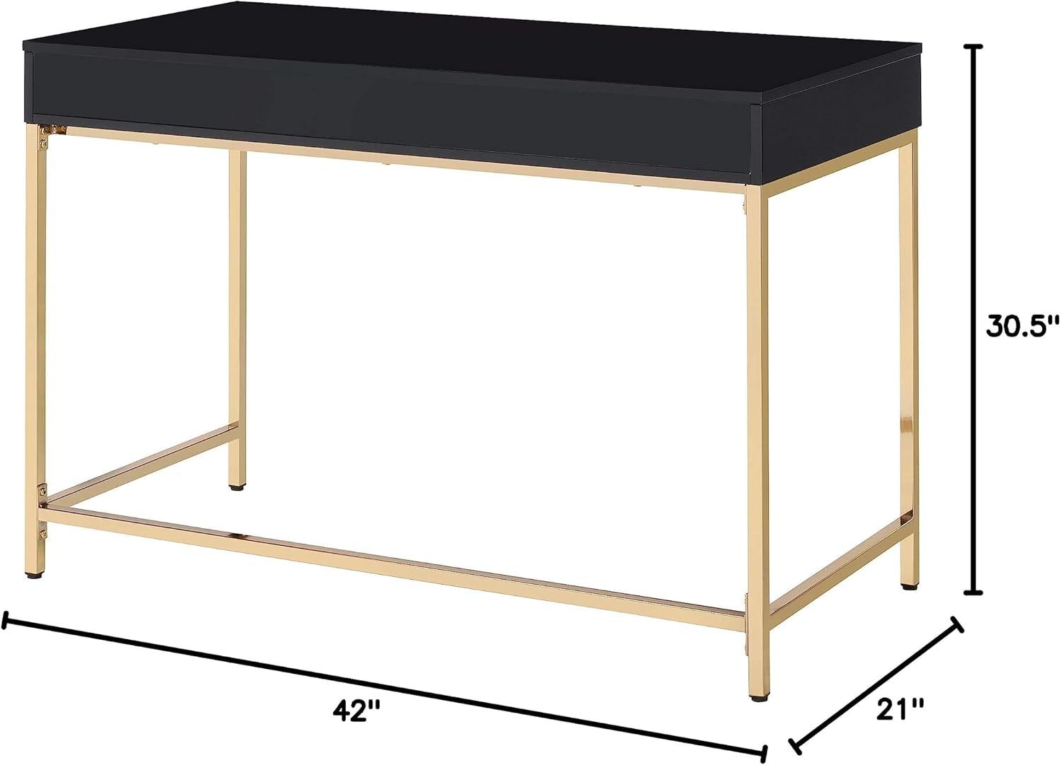 Alios Desk with Black Gloss Finish and Rose Gold Metal Frame