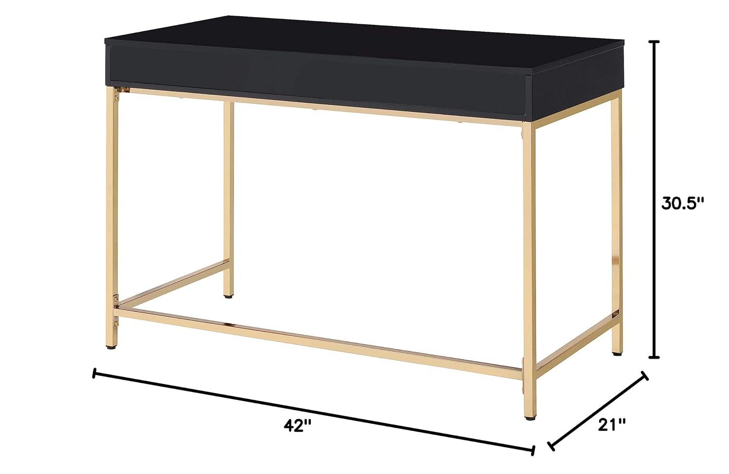 Alios Desk with Black Gloss Finish and Rose Gold Metal Frame