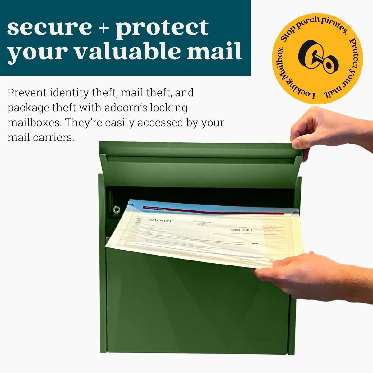 Wall Mount Mailbox - Small, Anti-Theft Locking Mailbox, Weatherproof Mailboxes for Outside The House, 13.5" H x 15" L x 5.5" D (Dill Green)