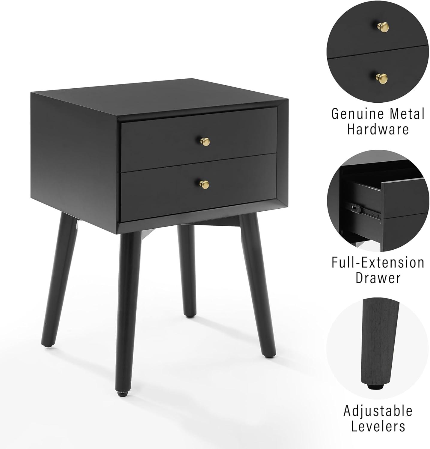 Landon Nightstand Matte Black - Crosley: Bedside Table with Storage, Wood Veneer, Metal Hardware