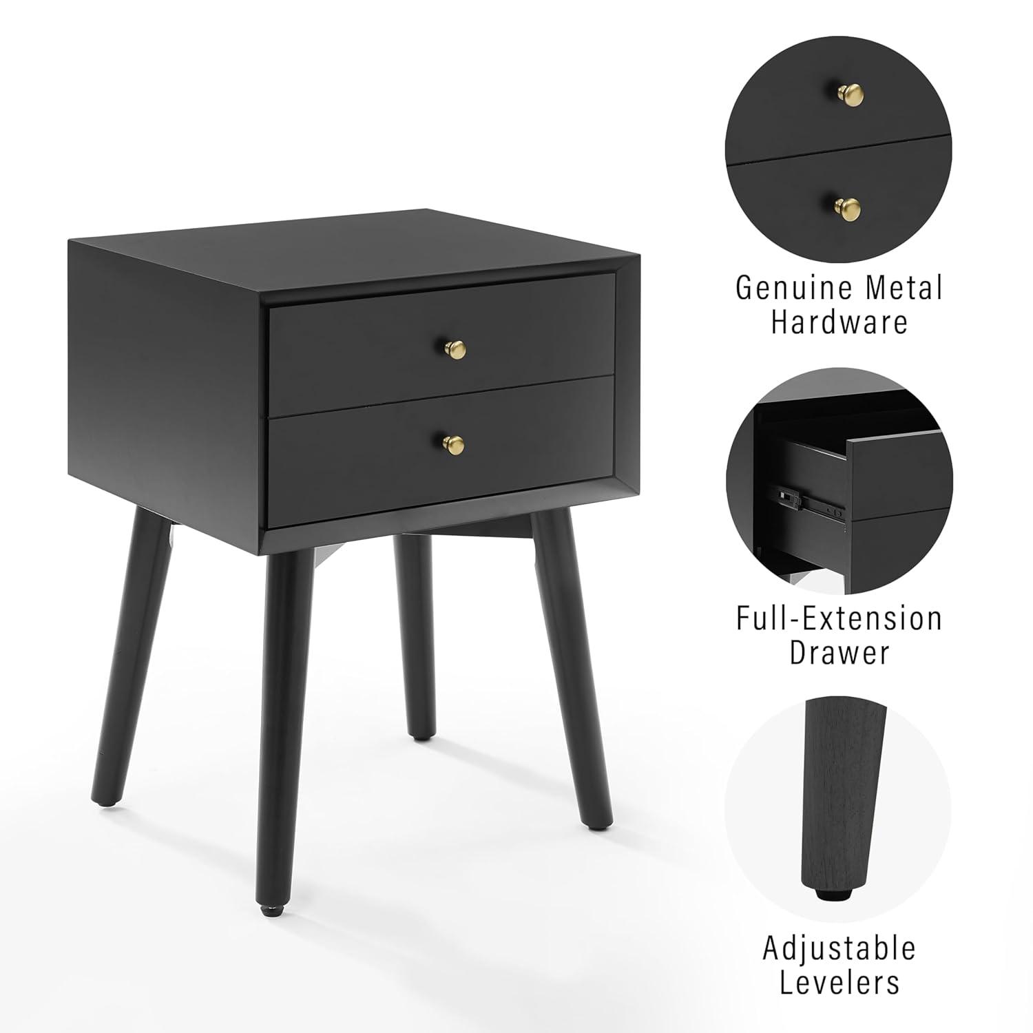 Landon Nightstand Matte Black - Crosley: Bedside Table with Storage, Wood Veneer, Metal Hardware