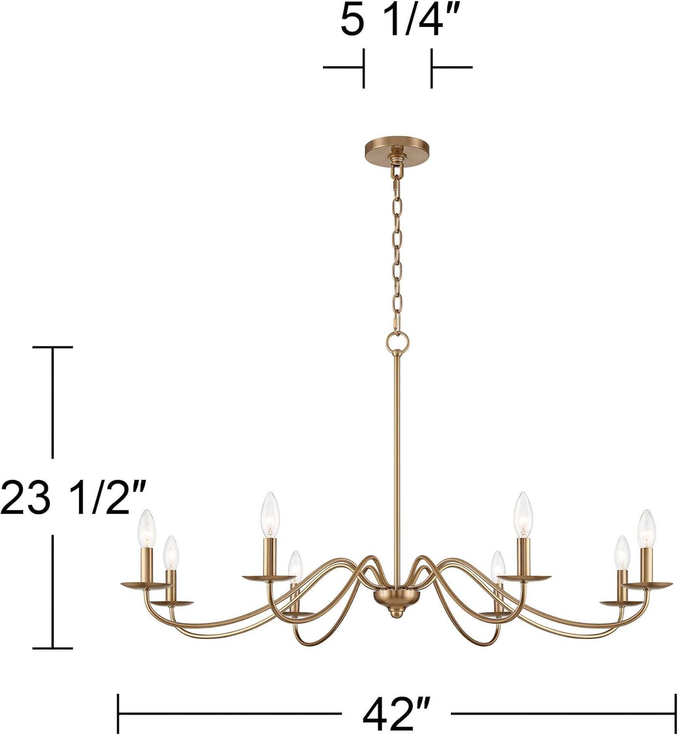 Franklin Iron Works Soft Gold Chandelier 42" Wide Farmhouse Rustic Bent Arms 8-Light Fixture for Dining Room Living House Home Foyer Kitchen Island