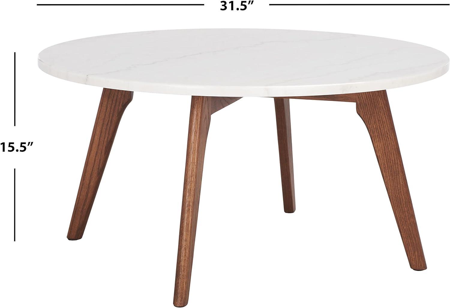 Mid-Century Modern 36" Round Marble & Walnut Coffee Table