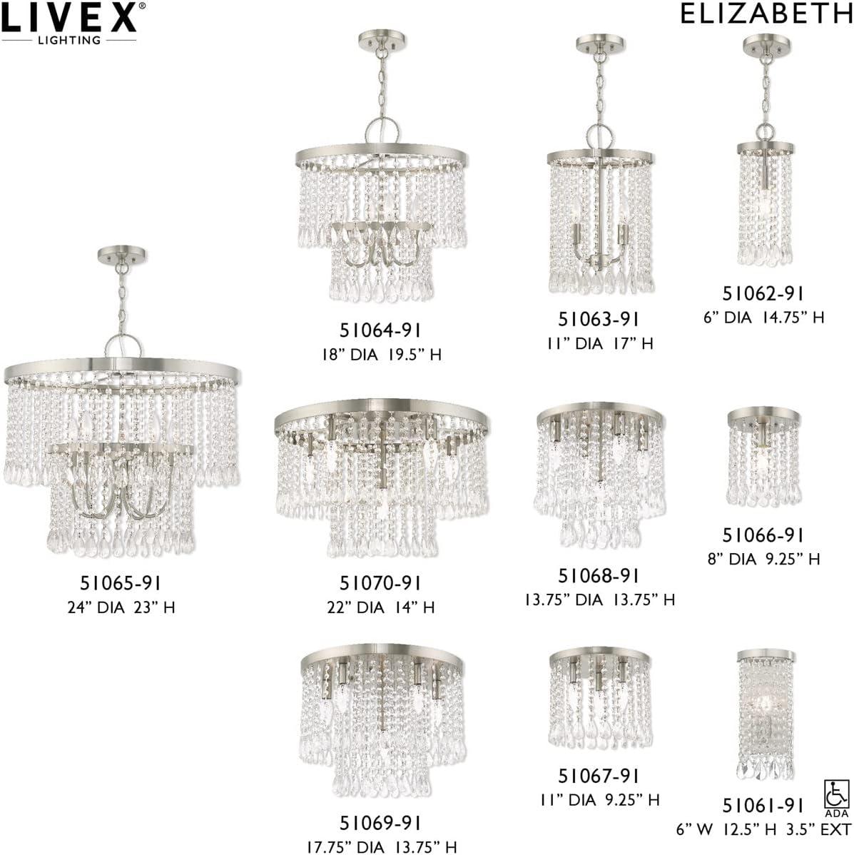 Elizabeth Brushed Nickel 4-Light Crystal Pendant Chandelier