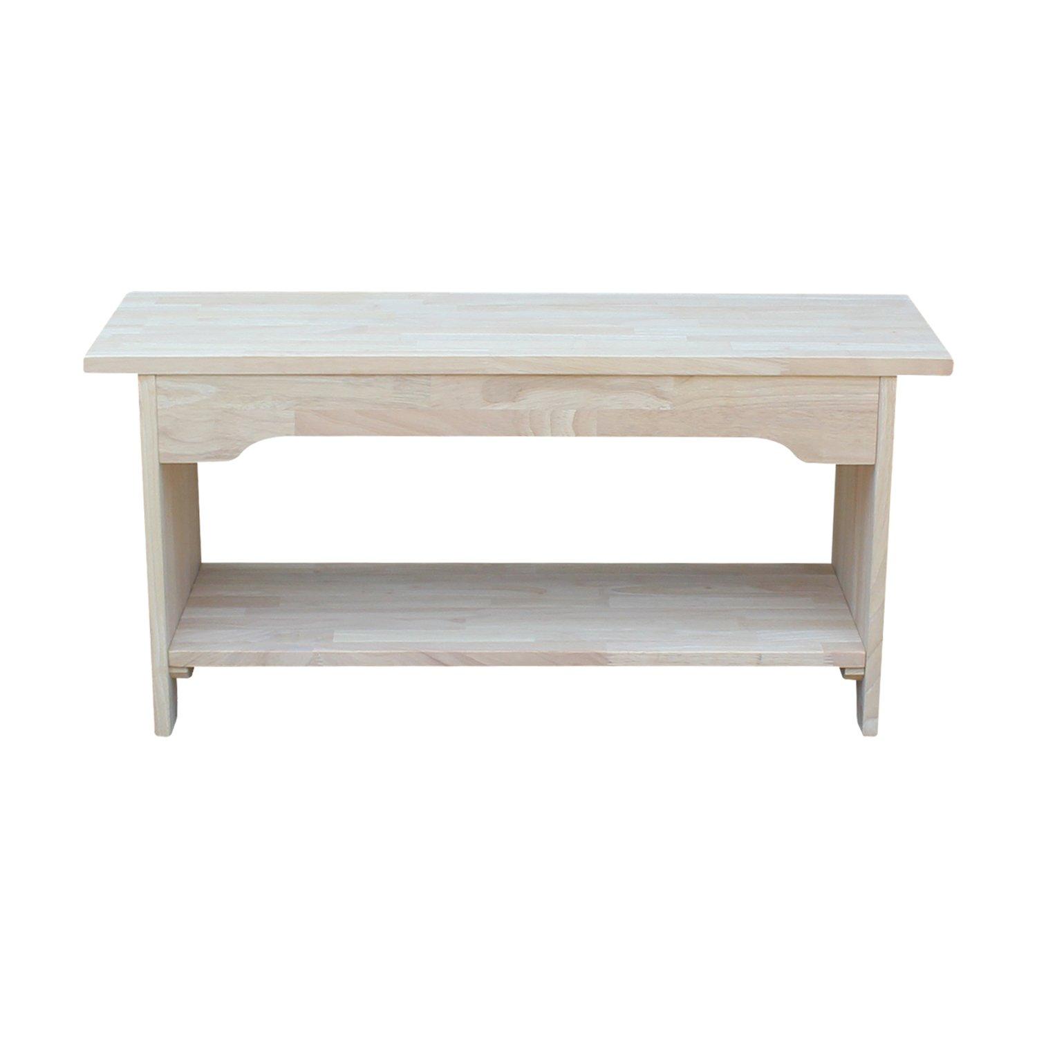 36" Brookstone Bench - International Concepts: Solid Wood, Unfinished, Rectangular Shape, Seats 2