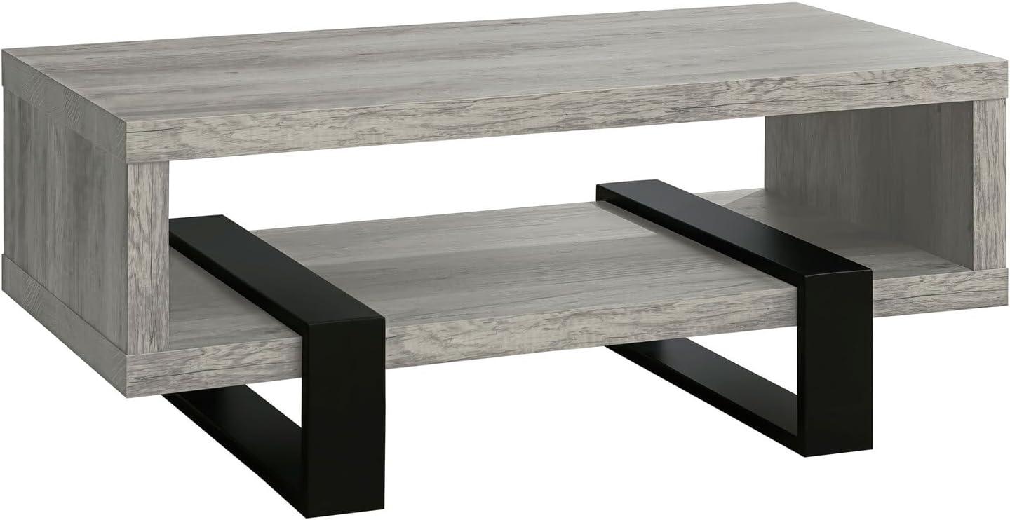 Gray Driftwood and Black Rectangular Wood Coffee Table