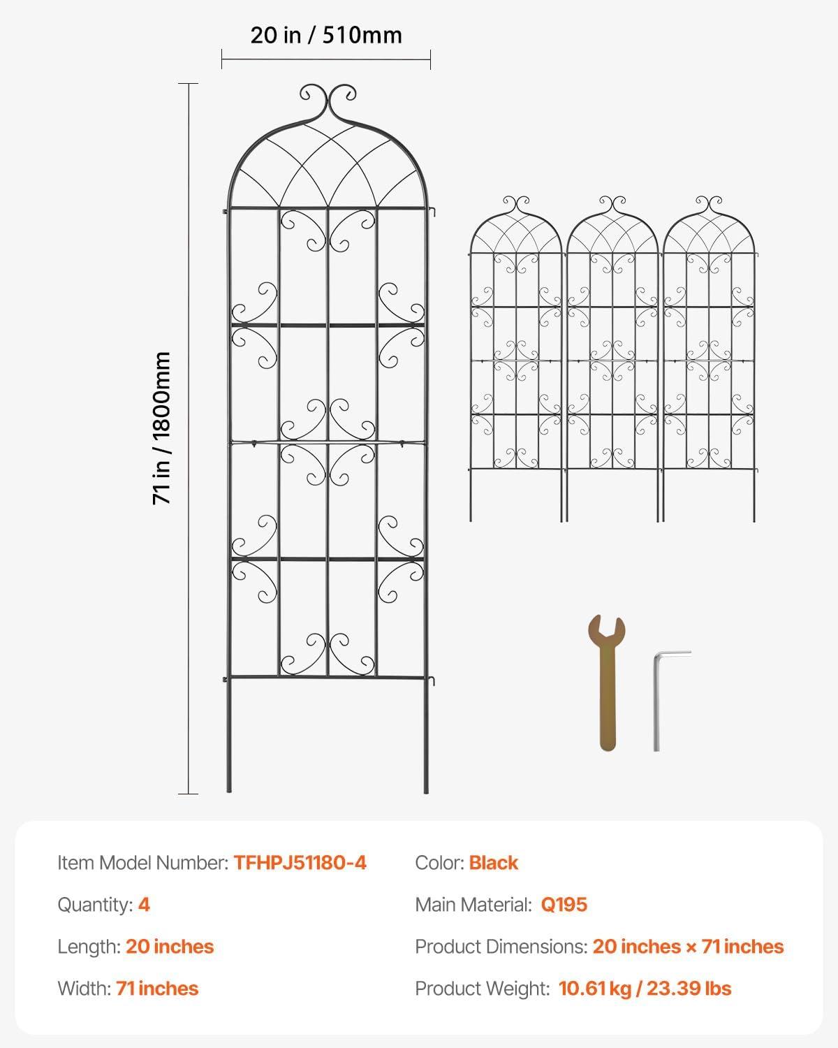 Garden Trellis for Climbing Plants, 60 x 15 in., 2 Packs Rustproof Metal Garden Flower Trellis, Climbing Rose Trellis