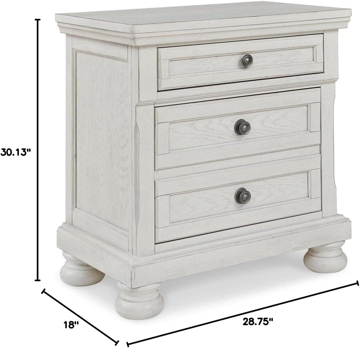 Robbinsdale 2 Drawer Nightstand White - Signature Design by Ashley: Bronze-Tone Hardware, Wood Veneer, Storage Tray