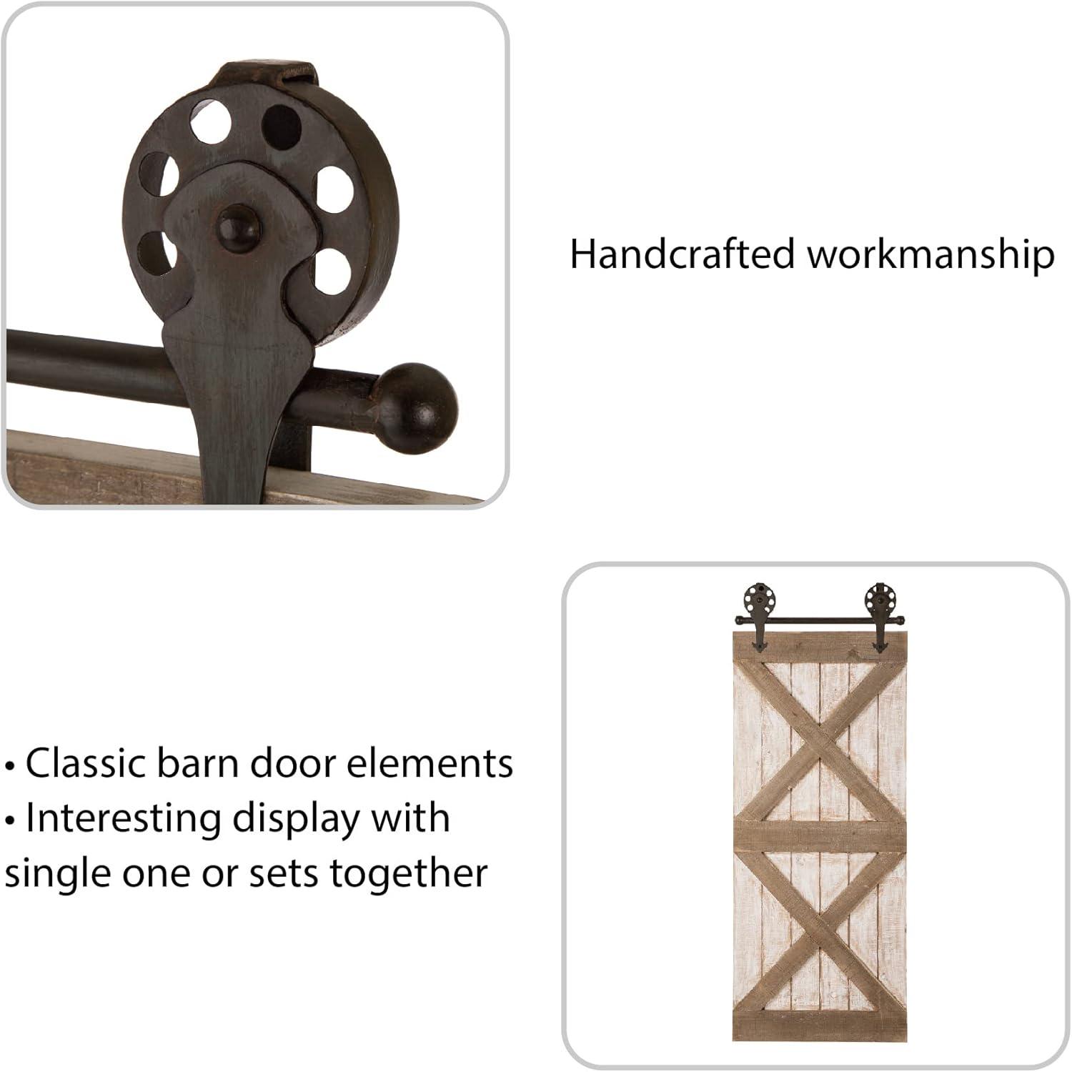 Glitzhome 35" H Farmhouse Wooden Barn Door Wall Decor,Rustic Barn Door Wall Art Decoration Vintage Wall Panels Accents Sign Window Shutters for Cottage Living Room Home Hanging Décor