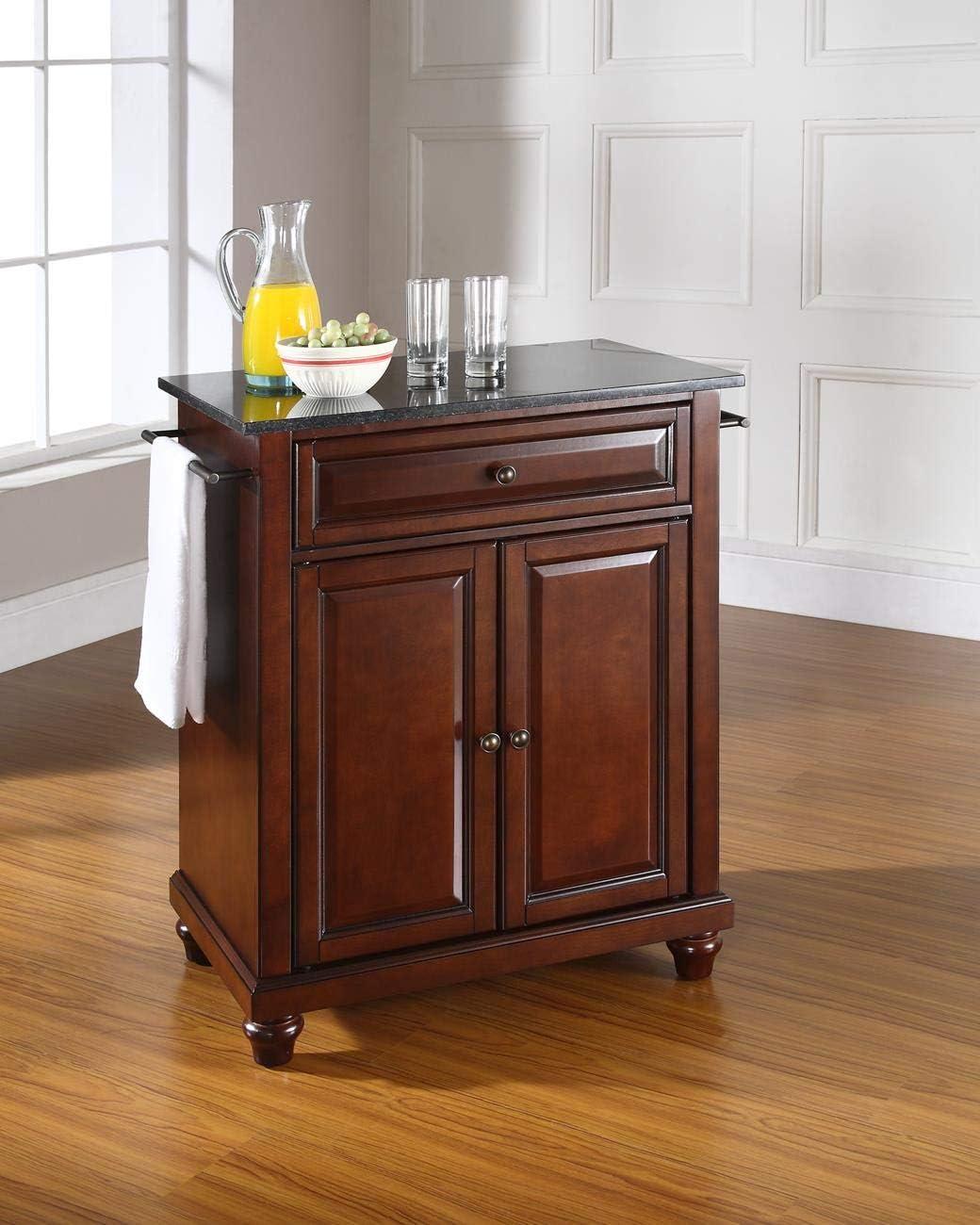 Vintage Mahogany Cambridge Kitchen Island with Black Granite Top