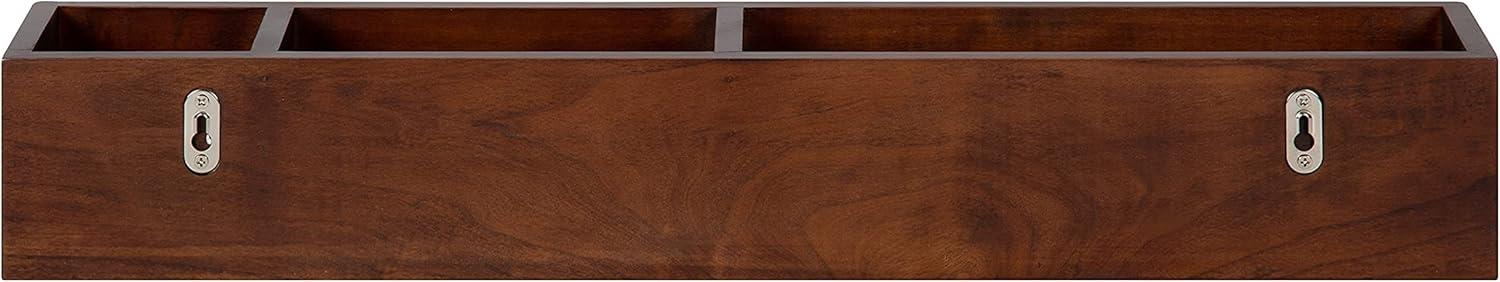 Walnut Brown Wooden Wall Pocket Shelf with Three Compartments