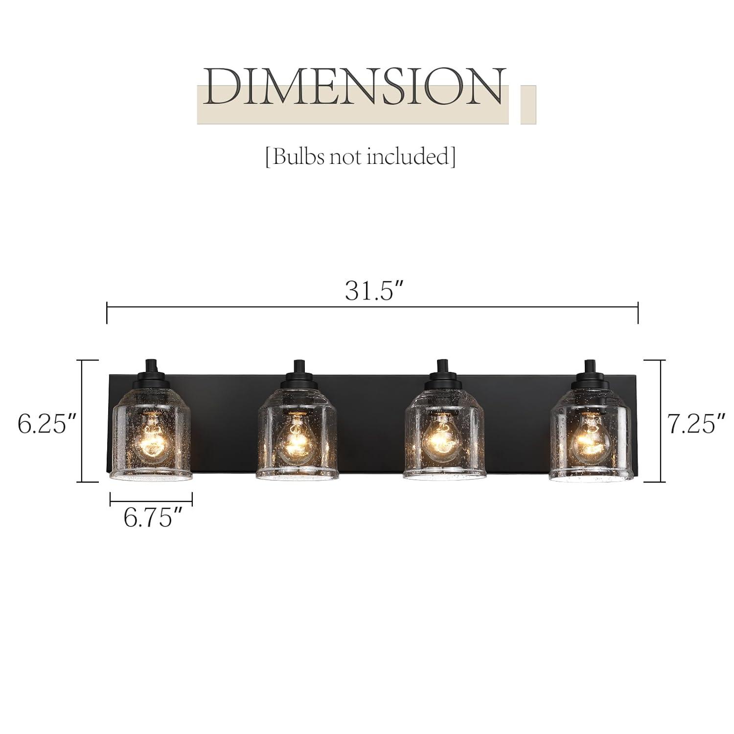 Vanity Lights for Bathroom Large 23", Farmhouse Rustic Vanity Light with Bubble Glass Shades, Black 3 Light Bathroom Lighting Fixtures Over Mirror, Bath Wall Sconce Home Decor