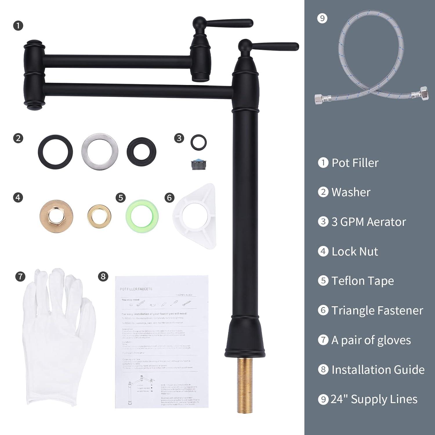 Deck Mount Pot Filler Faucet with Double-Handle in Oil Rubbed Bronze