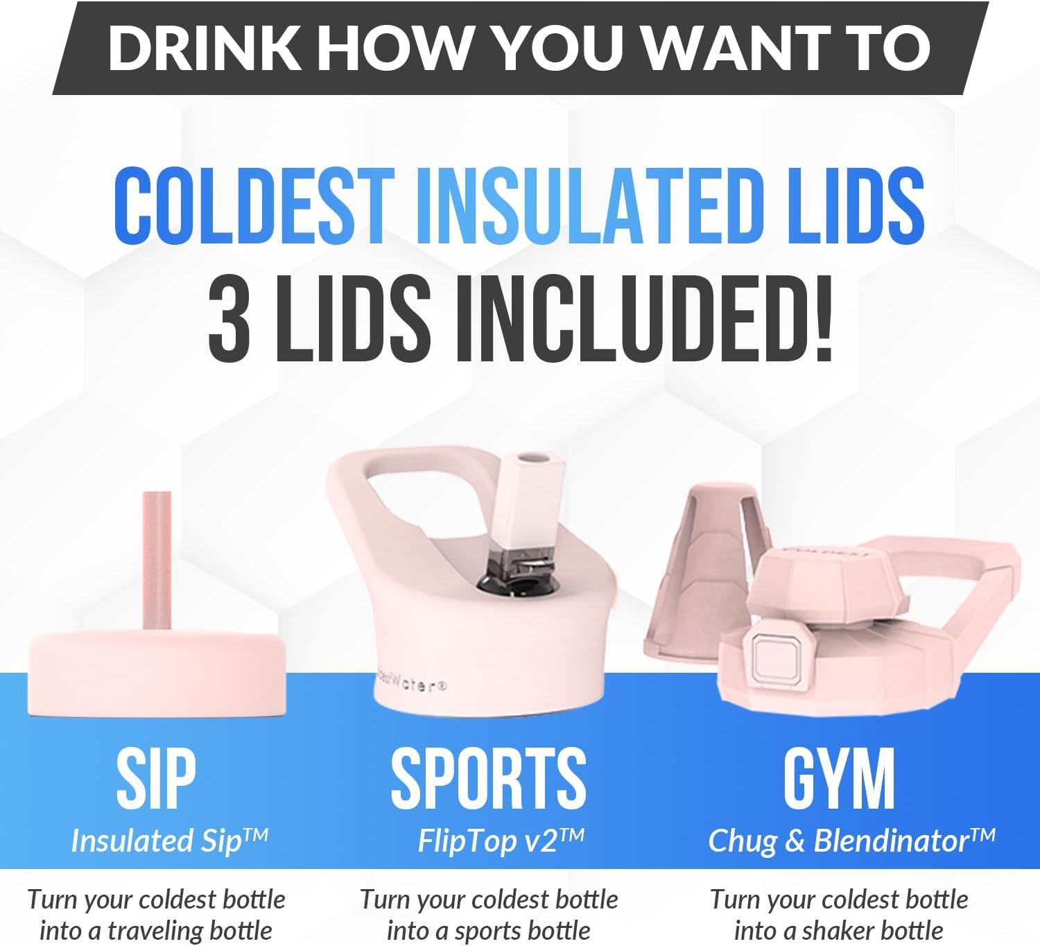 Coldest 40 oz Tumbler with Handle and Straw, 100% Spill Proof Tumbler with Straw (3 Lids), Stainless Steel Insulated Leakproof Tumblers for Women Men, Cup Holder Friendly, 46 oz (Forever Pink Glitter)