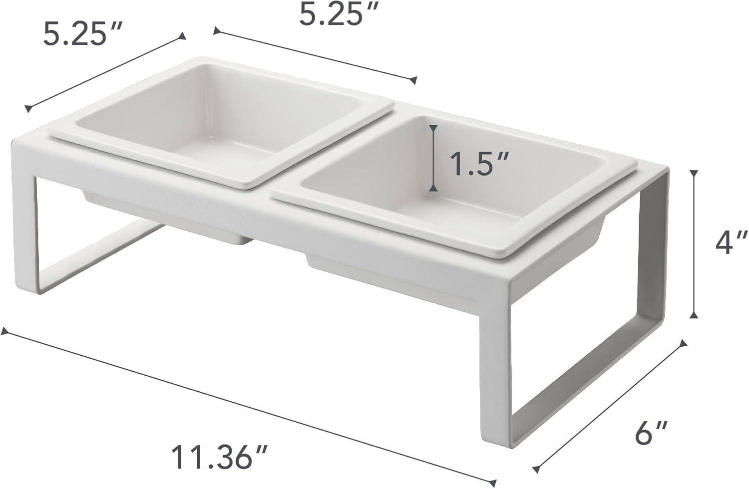 Yamazaki Home Steel And Ceramic Pet Food Stand, 2 Bowls For Food And Water, Tall, 1.25 cups