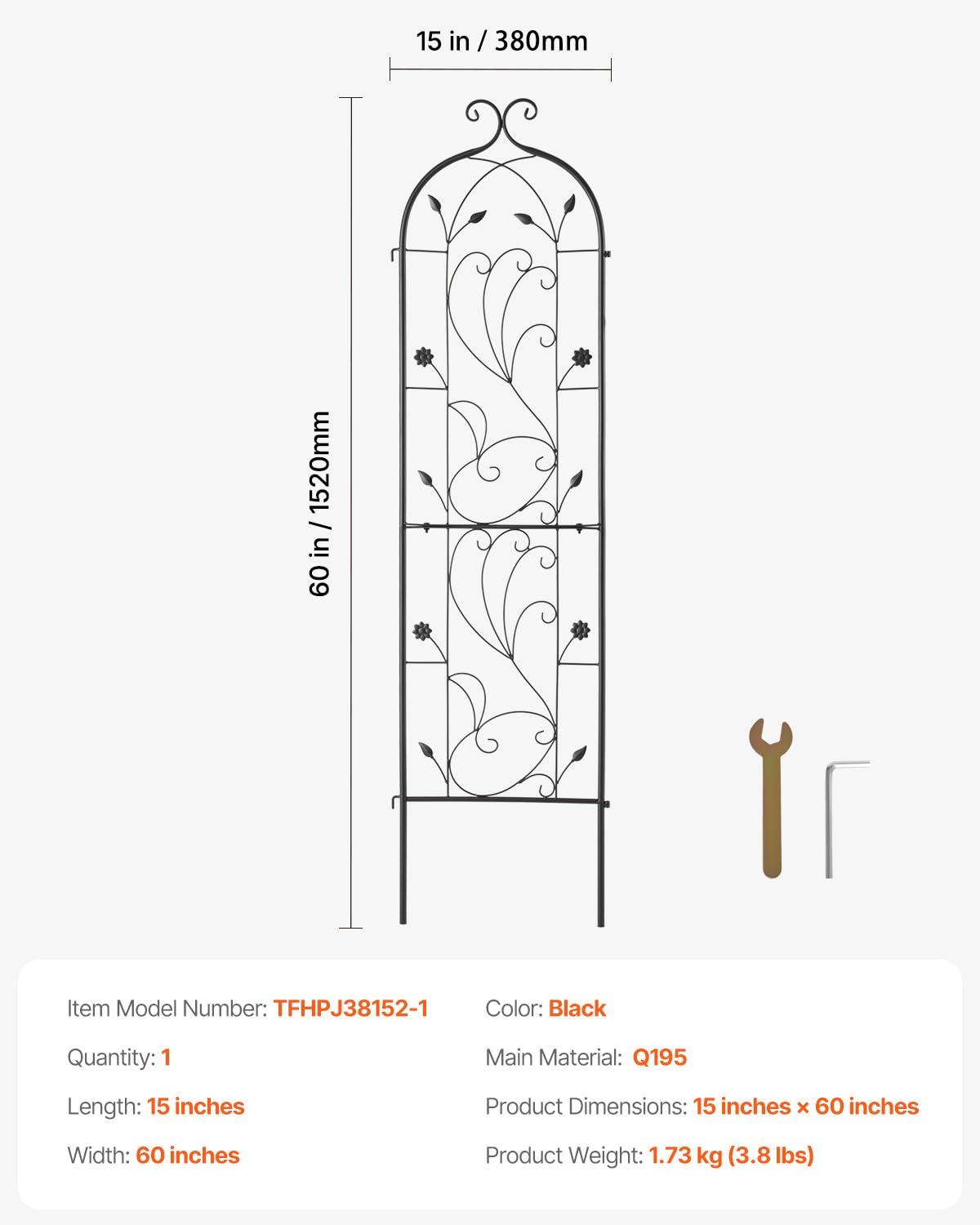 Garden Trellis for Climbing Plants, 60 x 15 in., 2 Packs Rustproof Metal Garden Flower Trellis, Climbing Rose Trellis